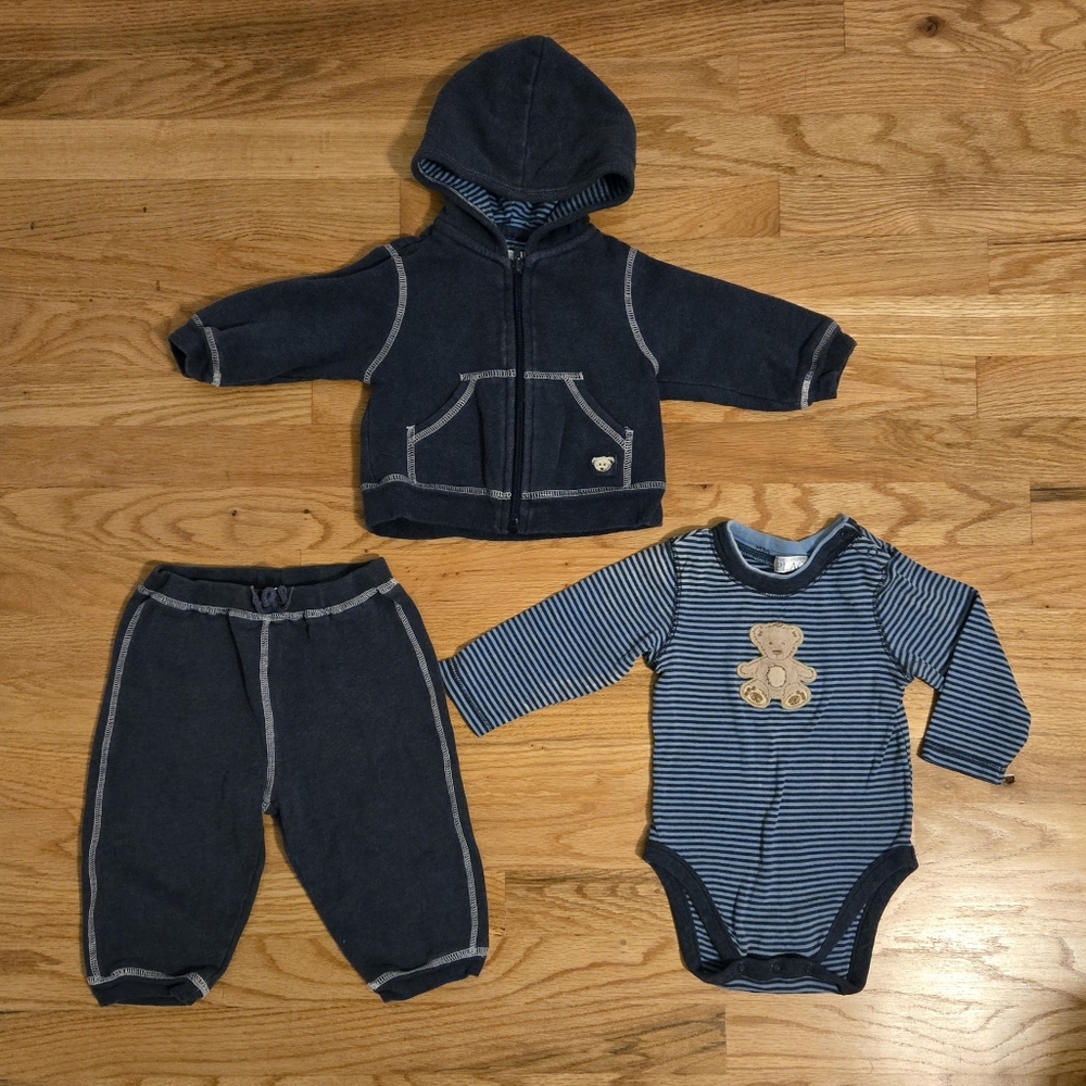 The Children's Place 3-Piece Baby Autumn Outfit, Navy/Blue Bear, Size 12m